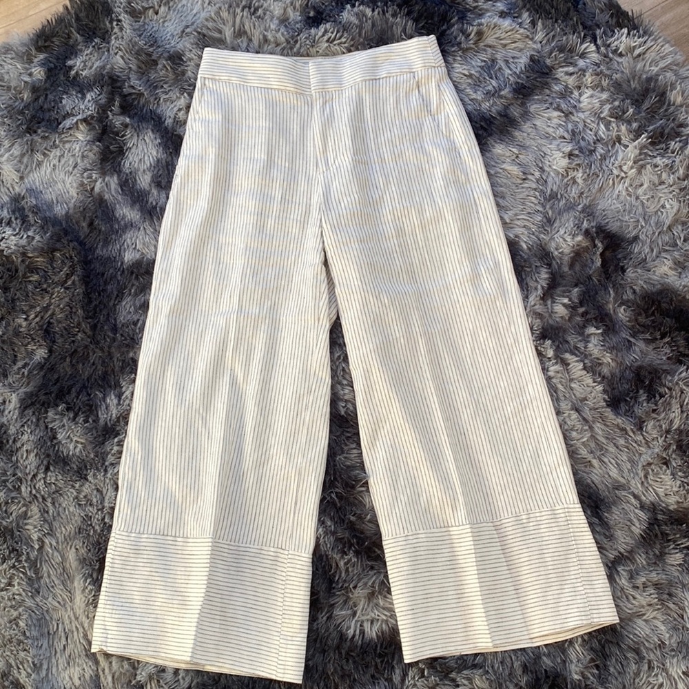 Banana Republic Linen-Blend Wide Leg Crop Striped Pants Size 0